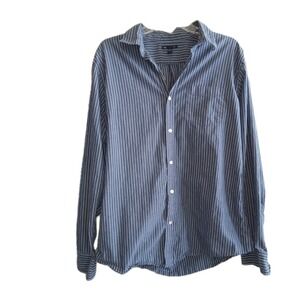 Gap Sz L Button Down‎ Shirt Mens White Blue Long Sleeve Dark Academia Preppy